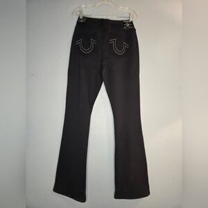 True Religion Black Becca Ponte Mid-Rise Bootcut Jeans White Stitch Size 32